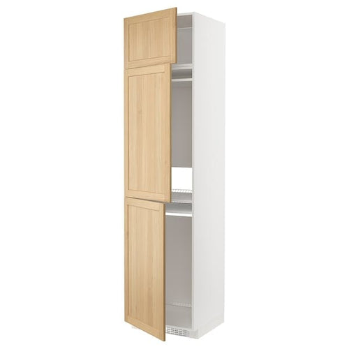 METOD high cab f fridge/freezer w 3 doors, white/Forsbacka oak, 60x60x240 cm