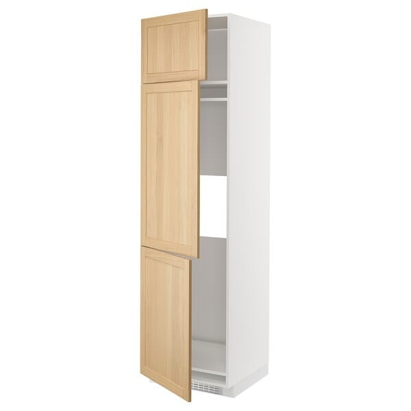 METOD - High cab f fridge/freezer w 3 doors, white/Forsbacka oak, 60x60x220 cm