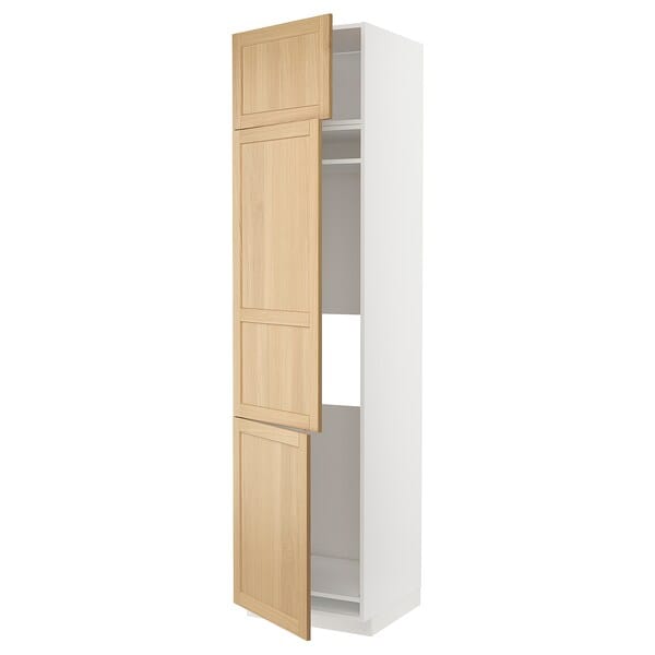 METOD - High cab f fridge/freezer w 3 doors, white/Forsbacka oak, 60x60x240 cm