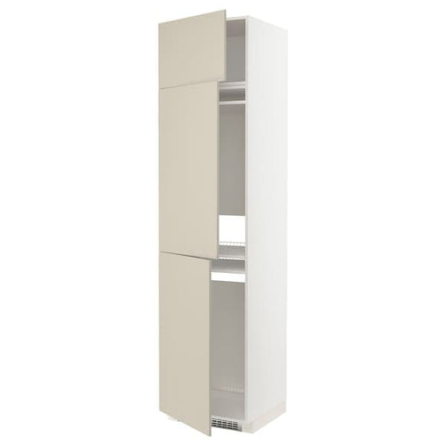 METOD - High cab f fridge/freezer w 3 doors, white/Havstorp beige, 60x60x240 cm