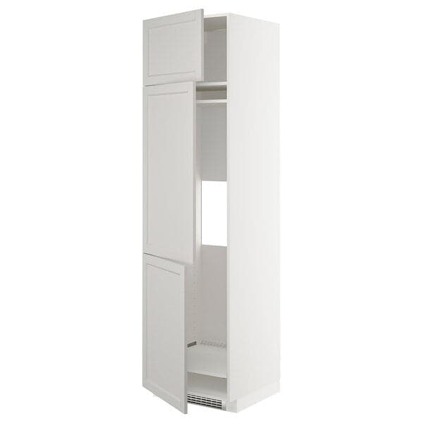 METOD - High cab f fridge/freezer w 3 doors, white/Lerhyttan light grey, 60x60x220 cm