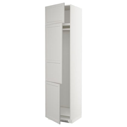 METOD - High cab f fridge/freezer w 3 doors, white/Lerhyttan light grey, 60x60x240 cm