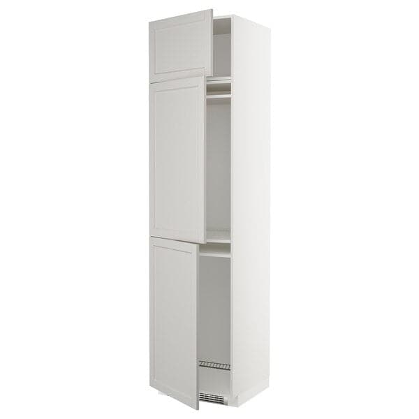METOD - METOD High cab f fridge/freezer w 3 doors, white/Lerhyttan light grey, 60x60x240 cm