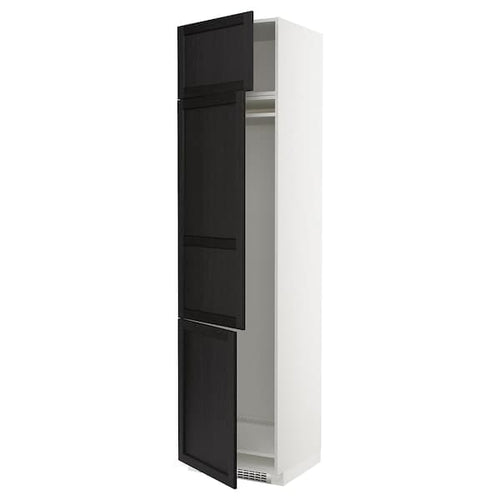 METOD - High cab f fridge/freezer w 3 doors, white/Lerhyttan black stained , 60x60x240 cm