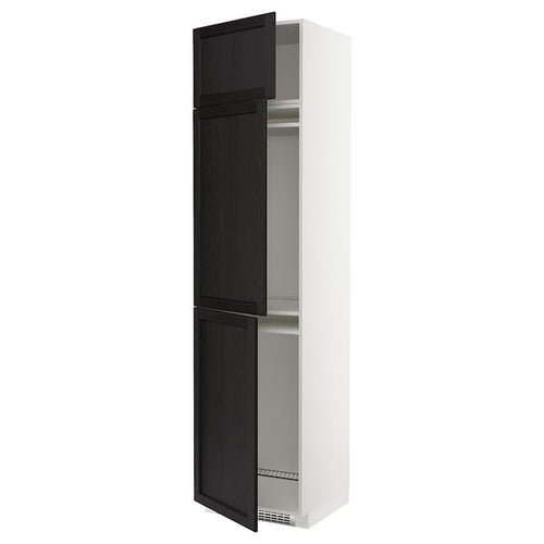 METOD - High cab f fridge/freezer w 3 doors, white/Lerhyttan black stained , 60x60x240 cm