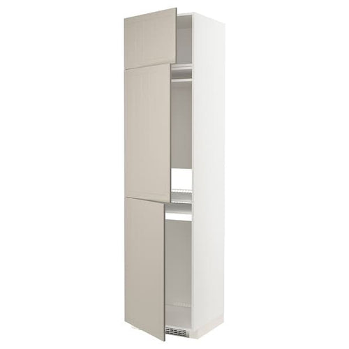 METOD - High cab f fridge/freezer w 3 doors, white/Stensund beige , 60x60x240 cm