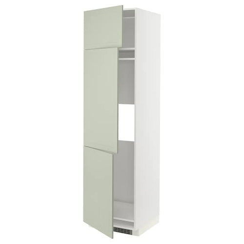 METOD high cab f fridge/freezer w 3 doors, white/Stensund light green, 60x60x220 cm