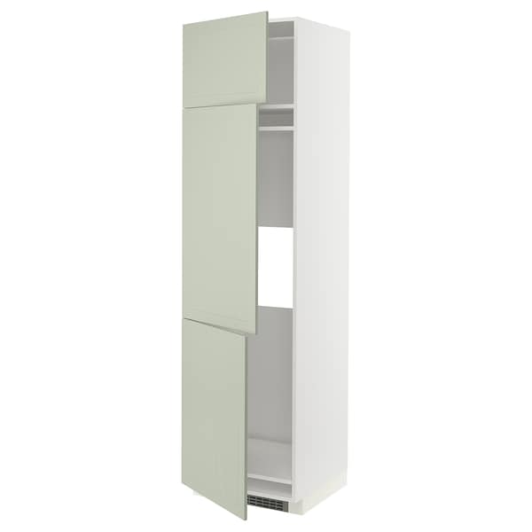 METOD - High cab f fridge/freezer w 3 doors, white/Stensund light green, 60x60x220 cm