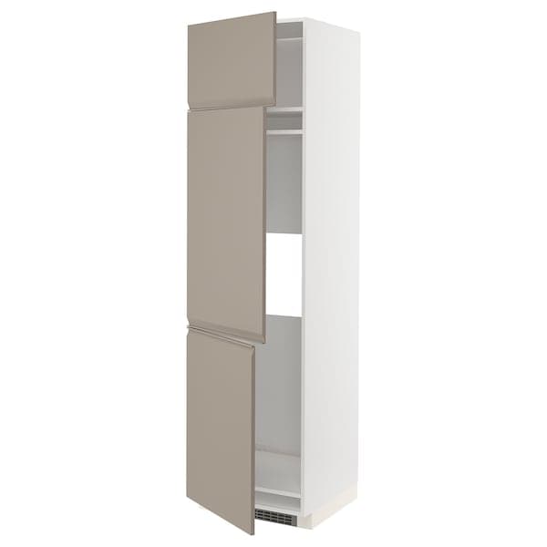 Ikea METOD - High cab f fridge/freezer w 3 doors, white/Upplöv matt dark beige, 60x60x220 cm