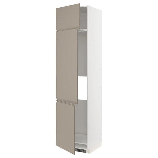 Ikea METOD - High cab f fridge/freezer w 3 doors, white/Upplöv matt dark beige , 60x60x240 cm