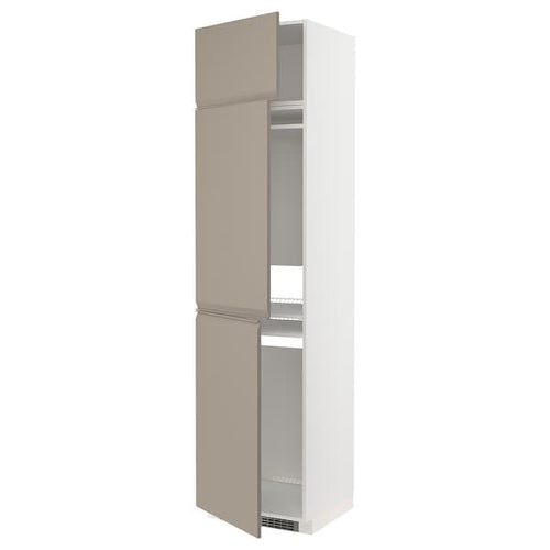 METOD - High cab f fridge/freezer w 3 doors, white/Upplöv matt dark beige , 60x60x240 cm