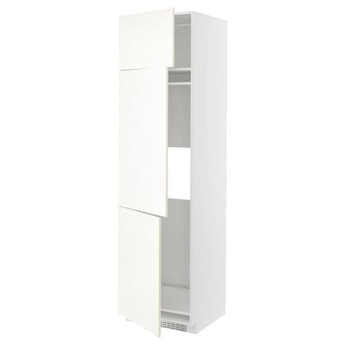 METOD - High cab f fridge/freezer w 3 doors, white/Vallstena white, 60x60x220 cm