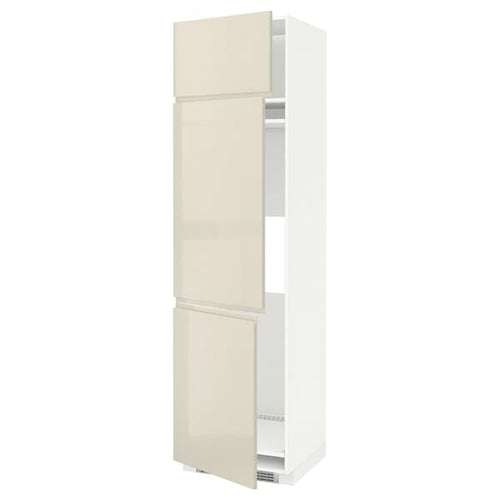 METOD - High cab f fridge/freezer w 3 doors, white/Voxtorp high-gloss light beige, 60x60x220 cm