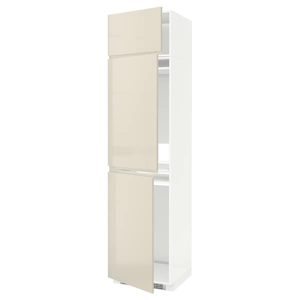 METOD - High cab f fridge/freezer w 3 doors, white/Voxtorp high-gloss light beige, 60x60x240 cm