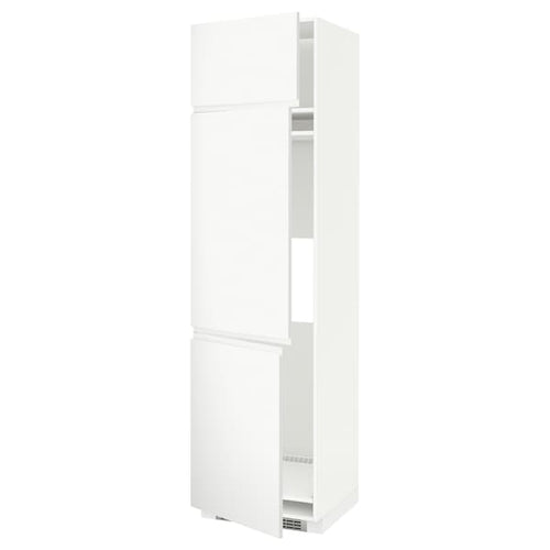 METOD high cab f fridge/freezer w 3 doors, white/Voxtorp matt white, 60x60x220 cm