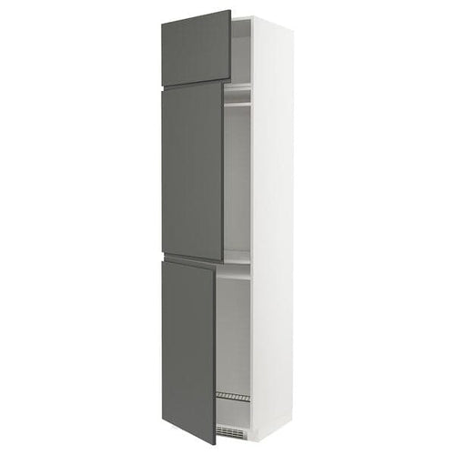 METOD - METOD High cab f fridge/freezer w 3 doors, white/Voxtorp dark grey, 60x60x240 cm