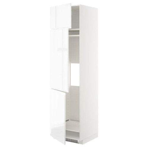 METOD high cab f fridge/freezer w 3 doors, white/Voxtorp high-gloss/white, 60x60x220 cm