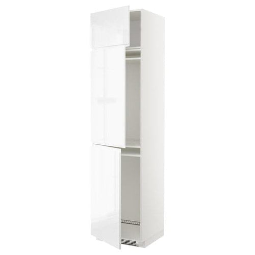 METOD - High cab f fridge/freezer w 3 doors, white/Voxtorp high-gloss/white, 60x60x240 cm