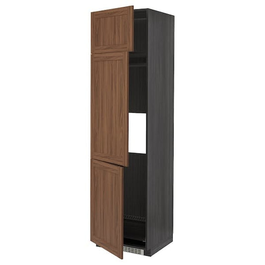 Ikea METOD - High cab f fridge/freezer w 3 doors, black Enköping/brown walnut effect, 60x60x220 cm