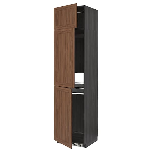 Ikea METOD - High cab f fridge/freezer w 3 doors, black Enköping/brown walnut effect, 60x60x240 cm