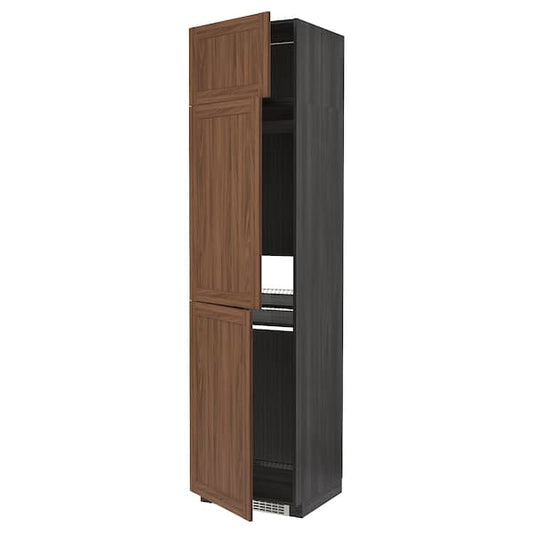 Ikea METOD - High cab f fridge/freezer w 3 doors, black Enköping/brown walnut effect, 60x60x240 cm