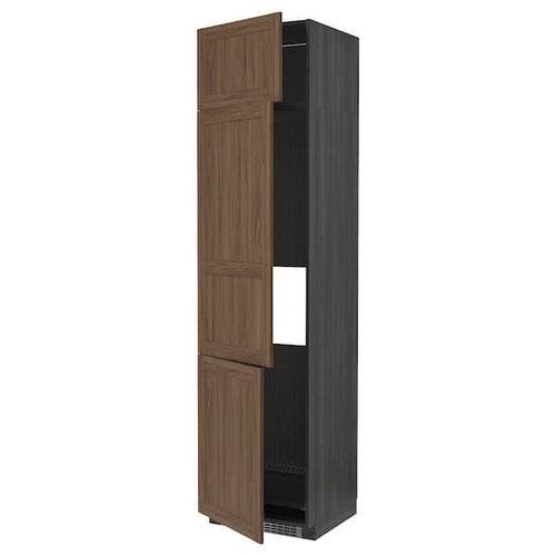 METOD - High cab f fridge/freezer w 3 doors, black Enköping/brown walnut effect, 60x60x240 cm