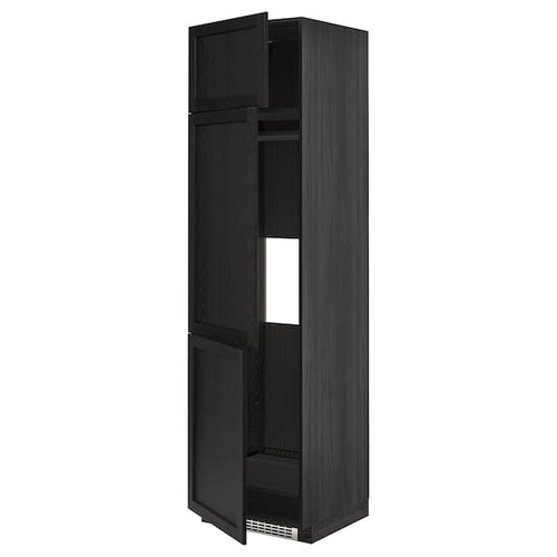 METOD - High cab f fridge/freezer w 3 doors, black/Lerhyttan black stained, 60x60x220 cm