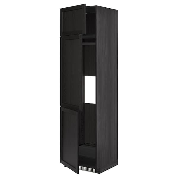 METOD - High cab f fridge/freezer w 3 doors, black/Lerhyttan black stained, 60x60x220 cm