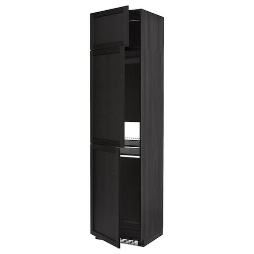 METOD - High cab f fridge/freezer w 3 doors, black/Lerhyttan black stained, 60x60x240 cm
