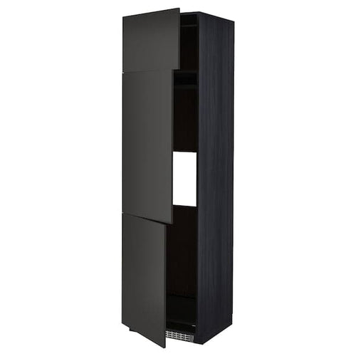 METOD - High cab f fridge/freezer w 3 doors, black/Nickebo matt anthracite , 60x60x220 cm