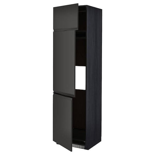 METOD - High cab f fridge/freezer w 3 doors, black/Upplöv matt anthracite, 60x60x220 cm