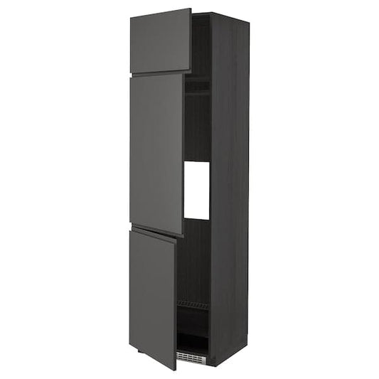 Ikea METOD - High cab f fridge/freezer w 3 doors, black/Voxtorp dark grey, 60x60x220 cm