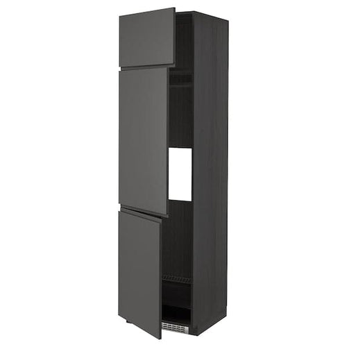 METOD - High cab f fridge/freezer w 3 doors, black/Voxtorp dark grey, 60x60x220 cm