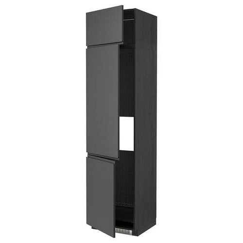 METOD - METOD High cab f fridge/freezer w 3 doors, black/Voxtorp dark grey, 60x60x240 cm