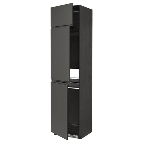 METOD - High cab f fridge/freezer w 3 doors, black/Voxtorp dark grey, 60x60x240 cm