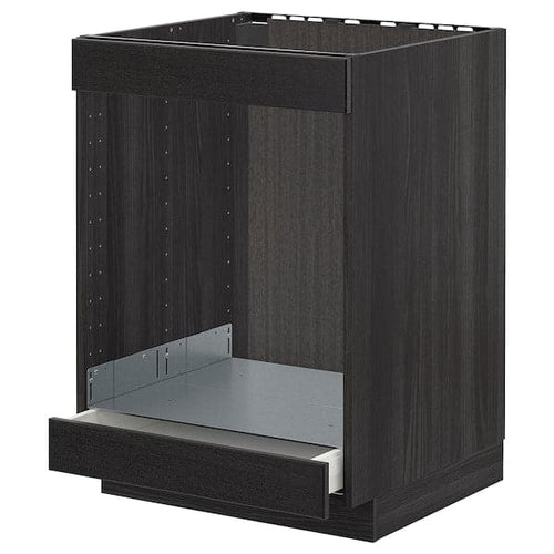 METOD - Base cab for hob+oven w drawer, black/Lerhyttan black stained, 60x60 cm