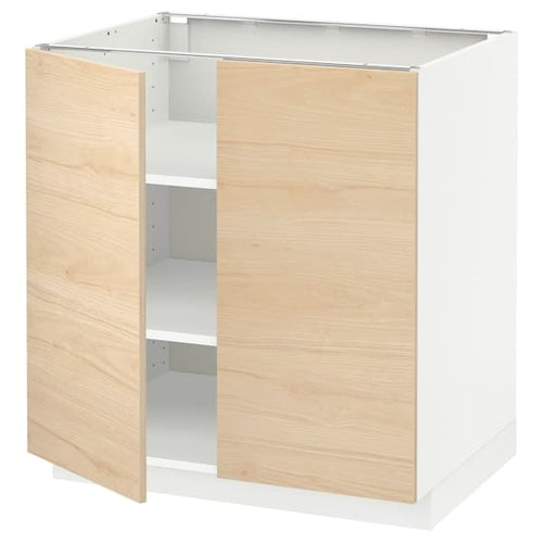 METOD - Base cabinet with shelves/2 doors, white/Askersund light ash effect, 80x60 cm