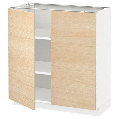 METOD - Base cabinet with shelves/2 doors, white/Askersund light ash effect, 80x37 cm
