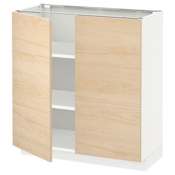 METOD - Base cabinet with shelves/2 doors, white/Askersund light ash effect, 80x37 cm