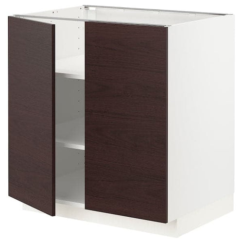 METOD - Base cabinet with shelves/2 doors, white Askersund/dark brown ash effect, 80x60 cm