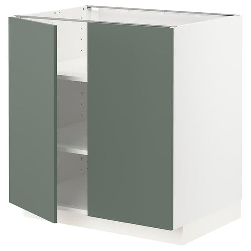 METOD - Base cabinet with shelves/2 doors, white/Bodarp grey-green, 80x60 cm