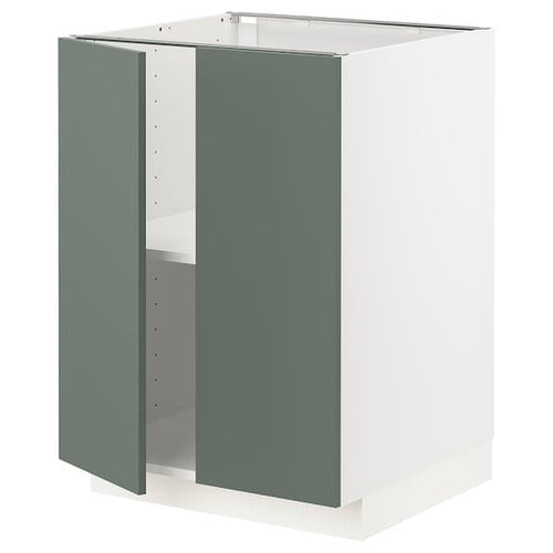 METOD - Base cabinet with shelves/2 doors, white/Bodarp grey-green, 60x60 cm