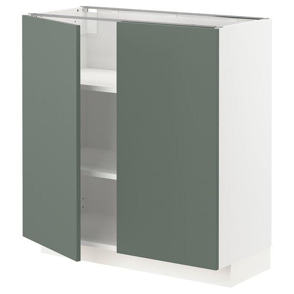 METOD - Base cabinet with shelves/2 doors, white/Bodarp grey-green, 80x37 cm