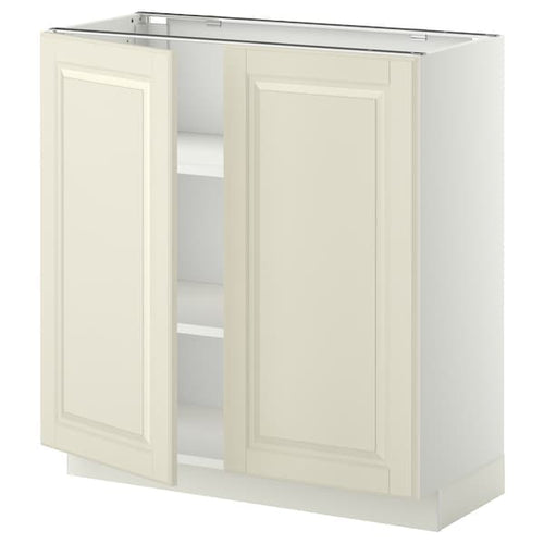 METOD - Base cabinet with shelves/2 doors, white/Bodbyn off-white, 80x37 cm
