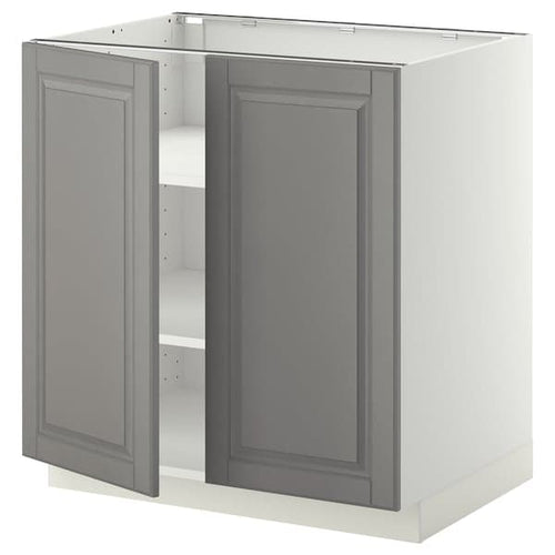 METOD - Base cabinet with shelves/2 doors, white/Bodbyn grey, 80x60 cm