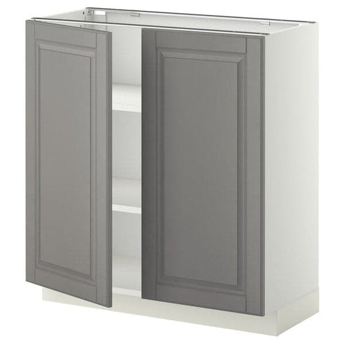 METOD - Base cabinet with shelves/2 doors, white/Bodbyn grey, 80x37 cm