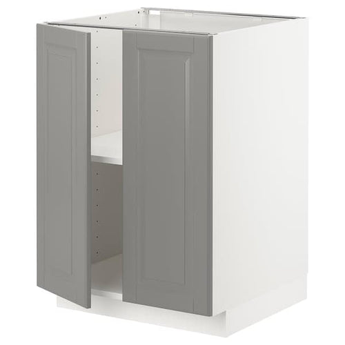 METOD base cabinet with shelves/2 doors, white/Bodbyn grey, 60x60 cm