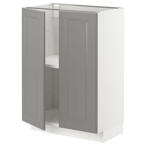 METOD - Base cabinet with shelves/2 doors, white/Bodbyn grey, 60x37 cm