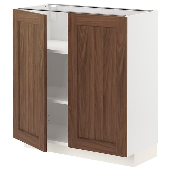 METOD - Base cabinet with shelves/2 doors, white Enköping/brown walnut effect, 80x37 cm - best price from Maltashopper.com 19475017