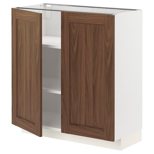 Ikea METOD - Base cabinet with shelves/2 doors, white Enköping/brown walnut effect, 80x37 cm